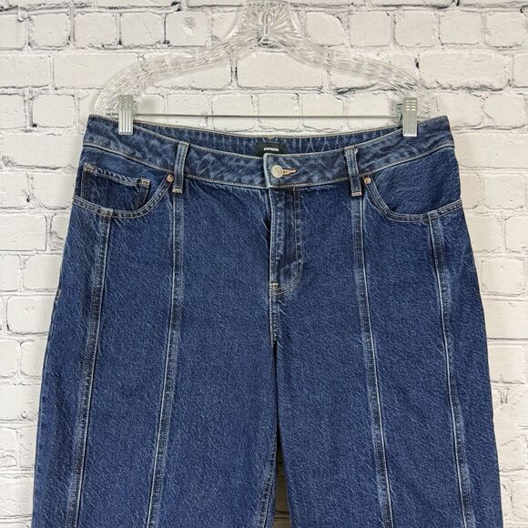 Express Relaxed Straight Jeans Low Rise Rigid Stretch Seamed Dark Blue - Picture 5 of 14